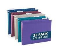 Blue Summit Supplies 25 Hanging File Folders, Letter Size, Assorted Jewel Tone Colors, 1/5 Cut Adjustable Tab Inserts, Designed for Color Coded File Organization, 25 Pack