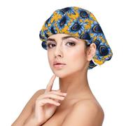 Blue Sunflower A Print Satin Silk Bonnet for Sleeping Women, Adjustable Double Layer Satin Hair Bonnet Night Sleep Cap for Curly Hair