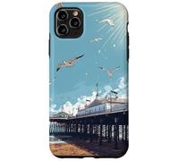 Blue Sunny Skies Scene Seagulls Over Pier Landscape Case for iPhone 11 Pro Max