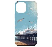 Blue Sunny Skies Scene Seagulls Over Pier Landscape Case for iPhone 12 Pro Max