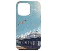 Blue Sunny Skies Scene Seagulls Over Pier Landscape Case for iPhone 13 Pro