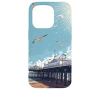 Blue Sunny Skies Scene Seagulls Over Pier Landscape Case for iPhone 15 Pro