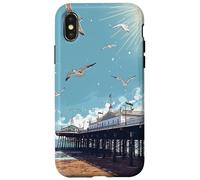 Blue Sunny Skies Scene Seagulls Over Pier Landscape Case for iPhone X/XS