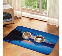 Blue Sunset Pet Feeding Mat Absorbent Pu Leather Dog Cat Food Mats Contain Spills Protects Floors, Anti-Slip Rubber Backing Dog Bowl Mats Easy Clean Pet Placemats 30x45cm