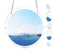 Blue Sunset Rolling Hills Landscape Acrylic Round Puzzle 7.8x7.8Inch Wall Art | Creative Home Accent with Visual Appeal