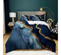 Blue Super King Cover Double Marble gold texture Bedding Sets Printed Soft Microfiber Quilt Cover 260x220 cm and 2 Pillowcases 50x75 cm with Zipper Closure for Teens and Adults