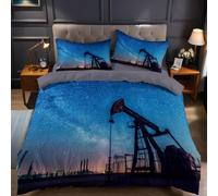 Blue Super King Duvet Set Oil fields under the starry sky Microfiber Quilt Cover Soft Breathable Wrinkle Resistant Bedding Set 260x220 cm with Hidden Zipper for Bedroom Decor