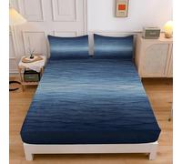 Blue Super King Fitted Sheet Gradient Painting Pattern Fitted Sheet - Deep Pocket 30cm Soft Microfibre Fabric - Shrinkage and Fade Resistant Bedding - Bottom Sheet sd1078