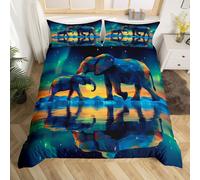 (Blue, Super King(No Comforter)) Homewish Gary Tiger Bedding Set Orange Rose Painting Comforter Cover,Romantic Tigers Duvet Cover Double African Safari Animals Quilt Cover for Kids