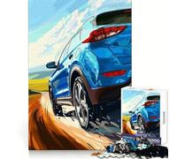 Blue SUV on Winding Road for Adults 1000 Piece Jigsaw Puzzle Logic Ability Quiet Enjoyment Secure Join Great Gift (50X75CM)
