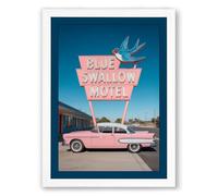 Blue Swallow Motel Vintage Framed Wall Art Print A1 (84.1×59.4cm) White, Wall Decor for Living Room, Bedroom, Office & Home, Ready to Hang, Art Gift