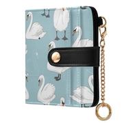 Blue Swans Print Small Women Wallet RFID Blocking Leather Bifold Compact Card Holder with Zipper Coin Pocket Purse for Women Girls Ladies