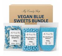 Blue Sweets Bundle 500g each - Vegan & Halal - Millions Sweets, raspberry bon bons, Raspberry Fizzy Dolphins - Blue Candy for Baby Shower, Gender Reveal, Wedding, Retro Party Mix