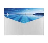 Blue Swimming Pool File Folder, 6-Pocket Expanding Accordion Folder with Snap Closure, Waterproof Document Organizer for Home, Office & Travel