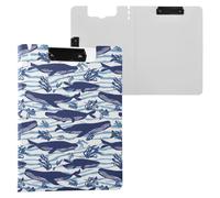 Blue Swimming Whale Pattern Clipboard Folder, A4 Size Folder Clipboard with Pen Slot for Office School