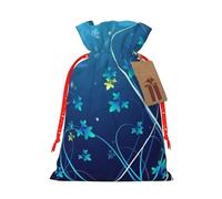 (Blue Swirl) Burlap Gift Bags With Drawstring, M Size Holiday Present Goody Bags For Xmas Party