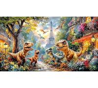 Blue-T-Rex-roaring-through-broken-wall Recycled Paper Jigsaw Puzzles 1000Pc Educational Games Fun and Challenging Family Game Great Gift Idea for Decompression 38x26/1000pcs