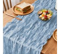 Blue Table Runner 300 cm - Chiffon Style Cheesecloth Tablecloth for Wedding, Birthday Party, Seasonal Dining Table Decoration and Home Centerpiece