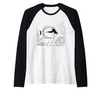 Blue Tang Line Art Fish Lover Raglan Baseball Tee