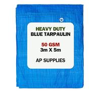 Blue Tarpaulin Cover - 50gsm Thick Waterproof, Weatherproof, Frost-Resistant, UV Protection, Universal, Multipurpose, Groundsheet, Camping, Boating, Hiking Heavy Duty Sheet (3m X 5m)