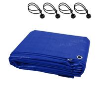 Blue Tarpaulin Waterproof Cover with 4 Ball Bungees - 4 x 4 m Versatile Sheet with Eyelets - Ground Sheet for Garden, Camping, Furniture, Logs, Wood, DIY - UV Resistant, Tearproof, Mould Resistant