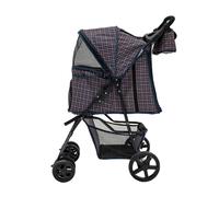 Monster Shop Monstershop Pet Stroller with Rain Cover & Caddy Bag - Blue Tartan, Blue