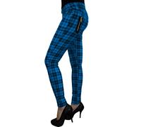 Blue Tartan Check Skinny Emo Punk Rockabilly Stretch Trousers By BANNED Apparel