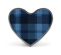 Blue Tartan Plaid Pattern Heart Enamel Lapel Pin Backpack Brooches Badge Jewelry Aesthetic Jackets Hats Decor Art