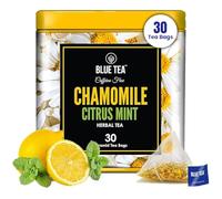 BLUE TEA - Chamomile Citrus Mint Flower Based Tea - 30 Plant-based Tea Bags | CALM TEA | Caffeine-Free | Chamomile, Lemon peel, Peppermint, Spearmint | Eco-Conscious Tin Packaging