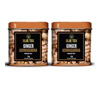 BLUE TEA - Ginger Ashwagandha Herbal Tea Bags - 36 Biodegradable Tea Bags (Pack of 2) Blend Of Indian Ginger And Himalayan Ashwagandha Caffeine-free Tea, Eco-Sustainable Tin Packaging