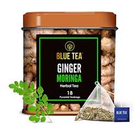 BLUE TEA - Ginger Moringa Herbal Tea Bags - 18 Biodegradable Tea Bags | HEALTHY SUPERFOOD | Blend Of Indian Ginger And Fresh Moringa | Caffeine Free | Eco-conscious Tin Pack