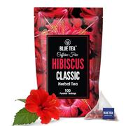 BLUE TEA - Hibiscus Classic Herbal Tea - 100 Biodegradable Tea Bags | SKIN GLOW ENHANCING TEA | Caffeine-Free | Vegan - Gluten Free - Non-GMO | Eco-Conscious Ziplock Pouch