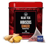 BLUE TEA - Hibiscus Ginger Tea - 18 Biodegradable Tea Bags | SKIN GLOW ENHANCING TEA | Detox Tea | Herbal Tea - Caffeine Free - Gluten Free | Non-GMO | Eco-Conscious Tin Packaging