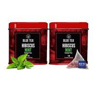 BLUE TEA - Hibiscus Mint Herbal Tea - 36 Biodegradable Tea Bags (Pack of 2) | SKIN GLOW ENHANCING TEA | Caffeine-Free | Hibiscus + Mint | Farm Packed Tea | Tin Packing