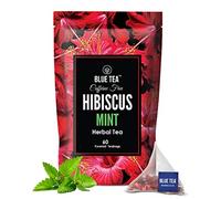BLUE TEA - Hibiscus Mint Herbal Tea - 60 Biodegradable Tea Bags | SKIN GLOW ENHANCING TEA | Caffeine-Free | Hibiscus + Mint | Vegan - Gluten Free | Ziplock Pouch