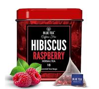 BLUE TEA - Hibiscus Raspberry Tea - 18 Biodegradable Tea Bags | SKIN GLOW ENHANCING TEA | Caffeine-Free | Vegan - Gluten Free - Non-GMO Herbal Tea | Eco-Conscious Tin Packaging