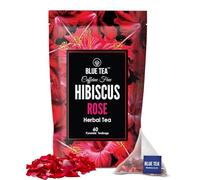 BLUE TEA - Hibiscus Rose Herbal Tea - 60 Biodegradable Tea Bags | SKIN GLOW ENHANCING TEA | Hibiscus + Rose | Caffeine-Free | Vegan - Gluten Free - Non-GMO | Eco-Conscious Ziplock Pouch