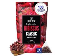 BLUE TEA - Hibiscus Tea - Classic - 100 Biodegradable Tea Bags - Plant Based | SKIN GLOW ENHANCING TEA | Vitamin-C Rich | Tangy Taste - Flower Based - Herbal Tea - Gluten Free | Ziplock Pouch