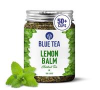 BLUE TEA - Lemon Balm Tea - 50gm - 50+ Cups | RELIEVES STRESS | REDUCES BLOATING | IMPROVES DIGESTION | Leaf Based - Caffeine Free - Non-GMO - Relaxing | Reusable Pet Jar