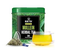 BLUE TEA - Mullein Tea - 30 Count - Pyramid Plant Based Biodegradable Tea Bag | ANTI INFLAMMATORY | Herbal Tea - Caffeine Free - Leaf Based - Non-GMO - Mild Flavor | Reusable Tin Pack