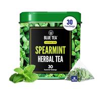 BLUE TEA - Spearmint Tea - 30 Count - Pyramid Plant Based Biodegradable Tea Bags | ANTIOXIDANT RICH | Caffeine Free - Non-Bitter - Herbal Tea - Non-GMO | Leaf Based - Mood Relaxing | Tin Pack