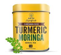 BLUE TEA - Turmeric and Moringa Tea - 15 Count - Plant Based Biodegradable Tea Bags | INDIAN SUPERFOOD | High in Curcumin- Caffeine Free | Herbal Tea | GMO-free |eco-conscious tin pack