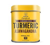 BLUE TEA - Turmeric Tea - Turmeric and Ashwagandha | 30 Count | Plant Based Biodegradable Tea Bag | Herbal Tea | caffieine-free | No Sugar | CURCUMIN RICH - HERBAL BLEND | Reusable Tin Pack