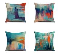 Blue Teal Cushion Covers 40x40cm Set of 4 Double Sided Decorative Throw Pillow Covers Linen Cushion Covers for Sofa Bedroom, Living Room and Home Decor Square cushion covers