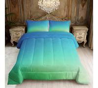 Blue Teal Green Ombre Coverless Duvet Single, Ocean Gradient Color Reversible Comforter Set 2 Pcs, 1 Pillowcase, Bedroom Decor, 10.5 Tog Soft Lightweight Warm All Seasons BZ-L1055