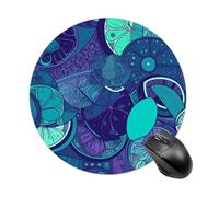 Blue Teal Lemon Mouse Pad Round Laptop Mouse Mat Cute Computer Mousepad Keyboard Pad Non-Slip Desk Pads for Gaming Office Work Home