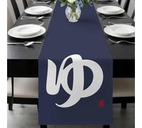 Blue Text Table Runner 13x60 Inches Long Vintage Abstract Japanese-Style Yamato Words Navy Blue Cotton Linen Table Runner Burlap Style for Dinner Table Party Decor Tabletop Decorations
