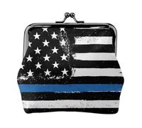 Blue Thin Line USA Flag Women's Leather Kiss-Lock Coin Purse,Double-Sided Full Print Pattern,Ultra-Fine Fiber Leather,Small Clutch Wallet for Cash,Cards,Coins