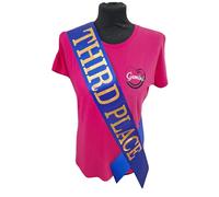 Blue Third Place Competition Sash - Beautiful Blue Satin Ribbon with Gold Holographic Glitter Lettering - 3rd Place