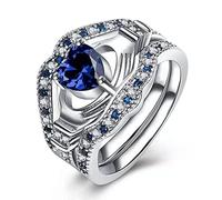 Blue Three Layer Holding The Heart Ring Engagement Rings for Women Men Exquisite Ring Size 5 to 12 Teenage Girl Jewelry Set (Blue, 7)